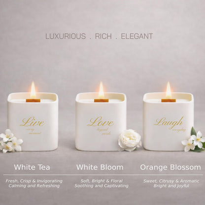 Set of 3 Premium Scented Soy Candles Gift Set | One Life Collection - Orange Blossom, White Tea & White Bloom | Crackling Wood Wick | Luxury Candle Set for Relaxation, Home Décor & Gifts | 9.8oz Each