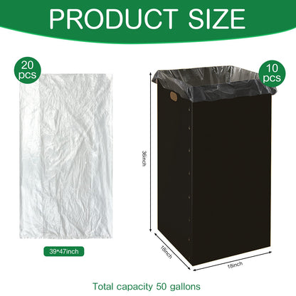 Nosiny 10 Pcs 50 Gallon Corrugated Cardboard Trash Cans for Events, Disposable and Reusable Cardboard Bin Bulk with Trash Bag, Recycling Pop-up Garbage Box, Foldable Waste Container for Party (Black)