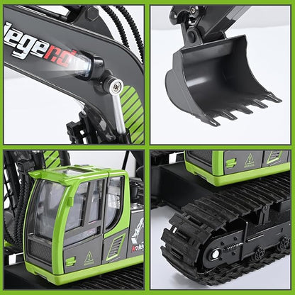 kolegend Remote Control Excavator Toy 16 Inch 11 Channel RC Construction Vehicles Hydraulic Haulers Digger Toys Gift for 6 7 8 9 10 Years Old Kids Boys