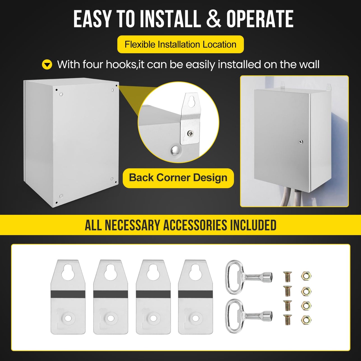 Outdoor NEMA Steel Enclosure, 24x16x12 NEMA 4X Steel Electrical Box, IP66 Waterproof & Dustproof, Outdoor/Indoor Electrical Junction Box