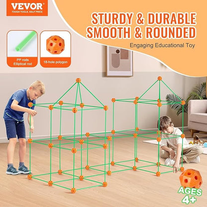 VEVOR Fort Building Kit for Kids 140PCS Glow in The Dark STEM Building Toys Educational Gift for 4 5 6 7 8+ Year Old Boys &amp Girls Indoor Outdoor Kids Fort Building Kit with 96 Rods and 44 Balls