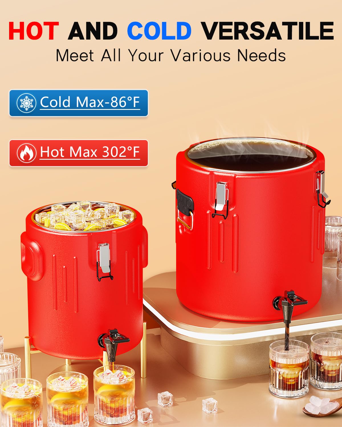 Insulated Beverage Dispenser 6.5 Gallon, Hot Drink Dispenser with Stainless Steel Interior & Spout, Cold & Hot Water Dispenser, Portable Water Cooler, Outdoors Water Jug for Camping Party Sports,N4
