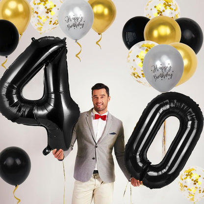 40th Birthday Decorations for Men Women, 40 inch 40 Balloon Numbers, 18 pcs 12 inch 40th Birthday Decoration Balloons for 40th Men Women Birthday Anniversary Party Decoration