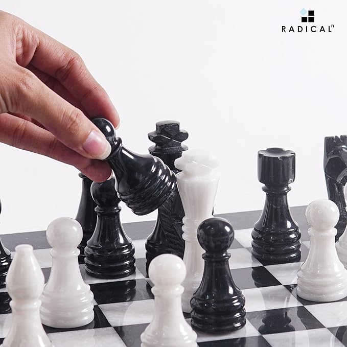 Radicaln Marble Chess Figures 3.5'' Inches Black and White Handmade Figures for Board Games - Marble Chess Set &amp Checker Board Game for Adults