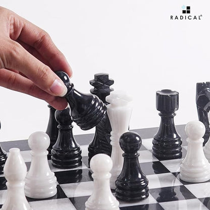 Radicaln Marble Chess Figures 3.5'' Inches Black and White Handmade Figures for Board Games - Marble Chess Set &amp Checker Board Game for Adults