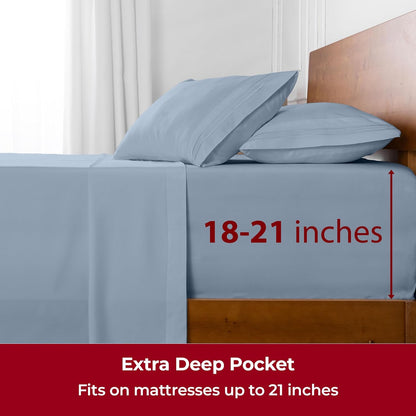 Mellanni Extra Deep Twin XL Sheets - Luxury Cooling Bedding Set - Ultra Soft & Stain Resistant (Blue Hydrangea)