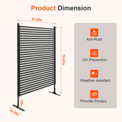 70.87" H x 47.24" W Outdoor Privacy Screens, Metal Fence Privacy Screen, Freestanding Decorative Privacy Screen with Base Feet for Patio Balcony Garden Backyard