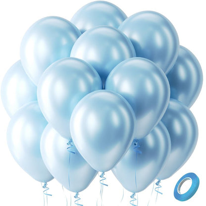 Bezente Pearl Light Blue Latex Party Balloons - 100 Pack 12 inch Round Helium Pearl Baby Pastel Blue Balloons for Graduation Birthday Gender Reveal Wedding Under The Sea Theme Party Decorations