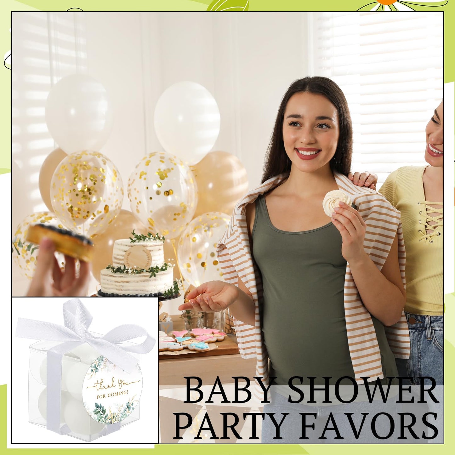 MTLEE 24 Sets Greenery Wedding Favors Party Candle Small Bubble Candle Favors for Guests Tea Candles Bulk with Stylish Ribbons Cards Gifts for Bridal Shower(White, Leaves)