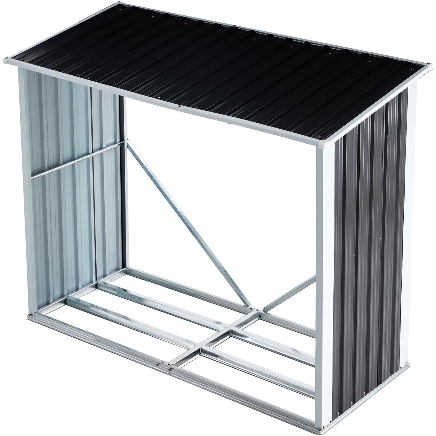 YOPTO 68" Galvanized Steel Firewood Rack,Log Holder with Roof,Storage Shed w/Vents,Backyard Garden Patio Porch for Shovels,Umbrellas,Antennas,Escalators,Dark Gray