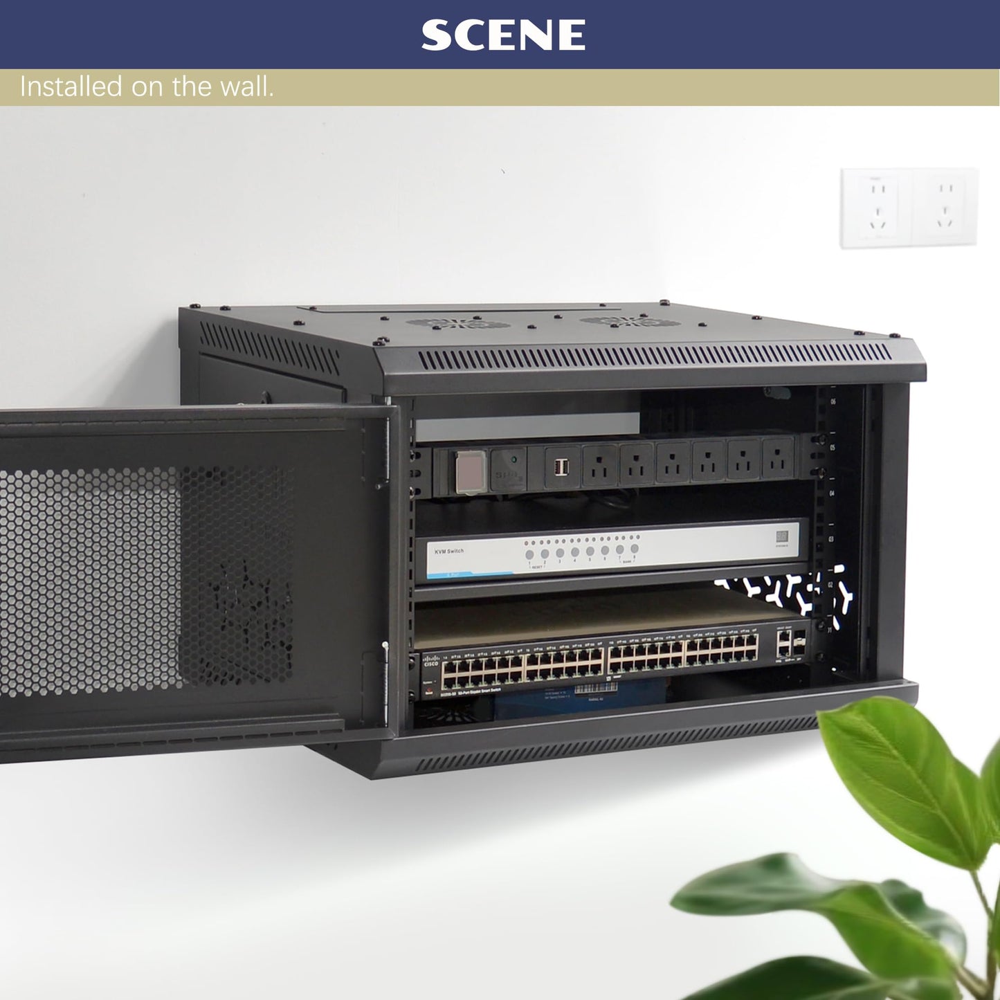 OCEANHUG 9U Wall Mount Server Cabinet with A Lockable Front Vented Door, Cooling Fans, Removable Side Panels - 60cm Depth, 19" Network Rack Including 2 PCS Full-Size Rack Shelves for IT Equipment