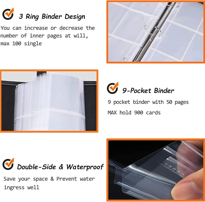Basketball Cards Binder 900 Pockets Trading Cards Holder Card Collectors AlbumTrading Card Binder 9 Pocket with 50 Removable Sleeves for Basketball Card and Sports Card