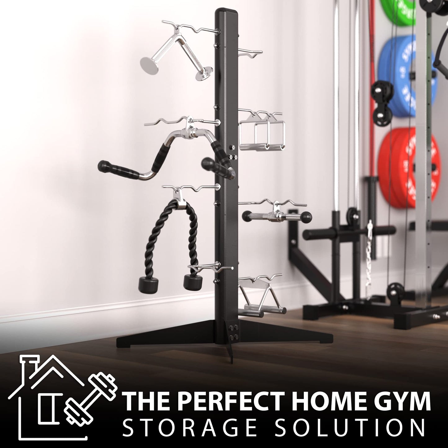 Synergee Cable Attachment Rack. Free-Standing Storage Rack. Multi-Use Storage Posts for Exercise Attachments.