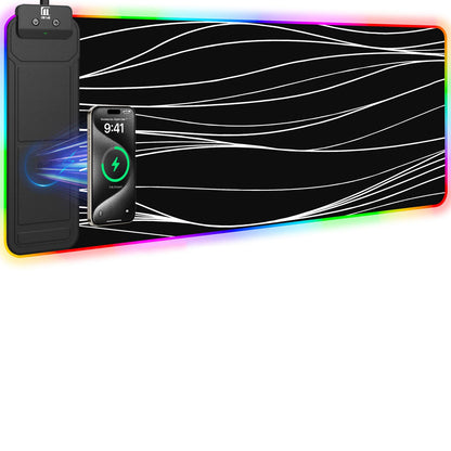 Mouse Pad with Wireless Charging, Large Desk Mat RGB Gaming Mousepad, 10 Light Colors LED Gaming Pad Keyboard Pad with Ultra-Smooth Surface & Non-Slip Rubber Base, Waterproof Full Desk Mouse Pad
