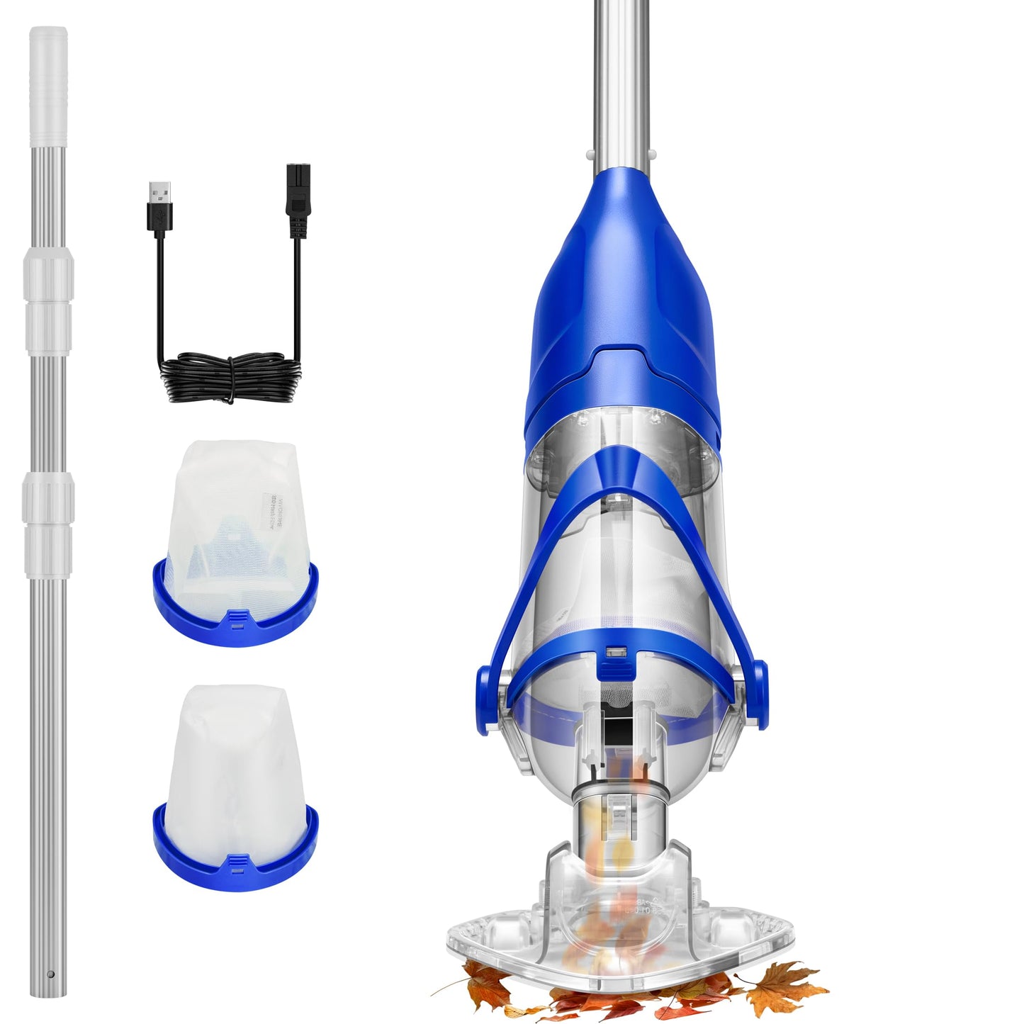 VIVOHOME Handheld Pool Vacuum 13.2 GPM Suction Cordless Pool Cleaner 20W Powerful Motor Long-Run 60min Battery, Adjustable Pole for Above Ground & In-Ground Pools, Spas - Blue