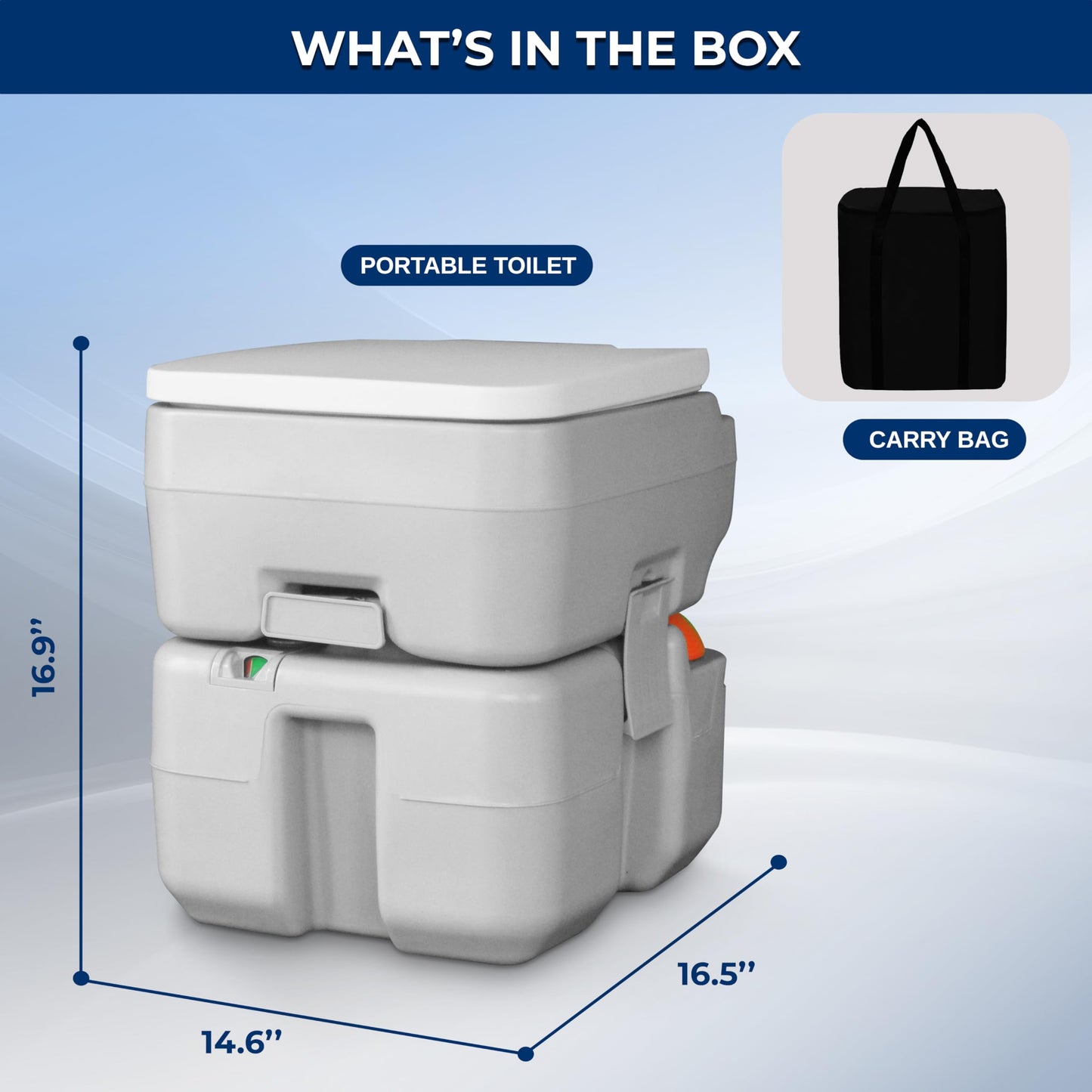 SereneLife 5.2 Gal Portable Camping Toilet For Adults, 100+ Flushes, Porta Potty Camp Toilet with Detachable Waste Tank, Level Indicator, Carry Bag, Suitable for Camping, Hiking, and Boating