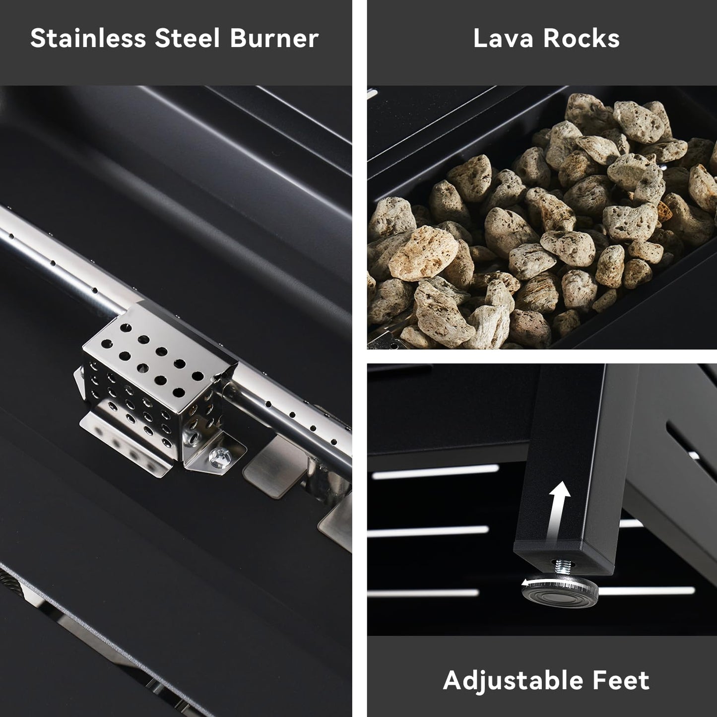 Aoxun 41 Inch Propane Fire Pit–50,000 BTU Gas Fire Pit Table with Removable Lid & Lava Rocks, Rectangle Firepit Table for Outside, Patio, Deck, Backyard, Black