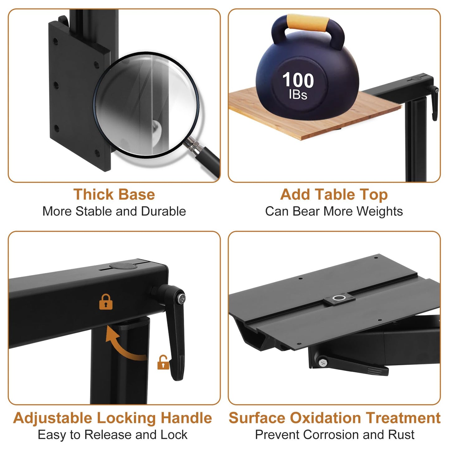 Virego Upgrade Removable RV Table Leg Accessories, 360 Degree Aluminum Alloy RV Adjustable Table Leg, Table Top Adjustable Detachable RV Table Leg for RV Caravan Yachts, 100IBS (Upgrade Black)