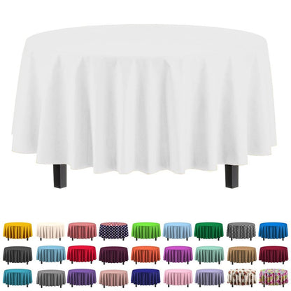 Exquisite Party Solids 6-Pack Premium Plastic Tablecloth 84in. Round Plastic Table Cover - White