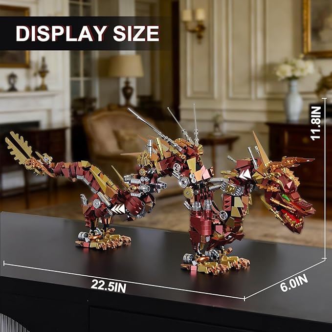 Mechanical Dragon Building Set for AdultsAnimal Dragon Model for Home DecorConstruction Building Block ToyCreative Gift for Teens 14+