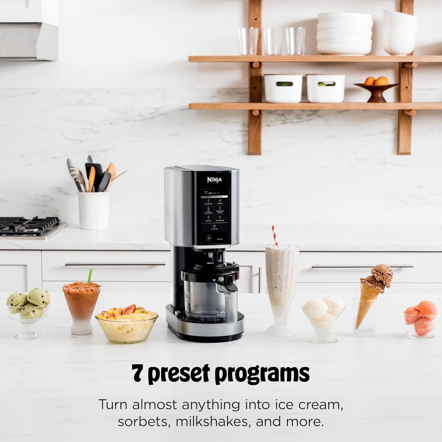 Ninja CREAMi Ice Cream Maker Bundle - Includes 4 Tubs for Gelato, Milkshakes & More | 7 One-Touch Programs | Compact Silver Design