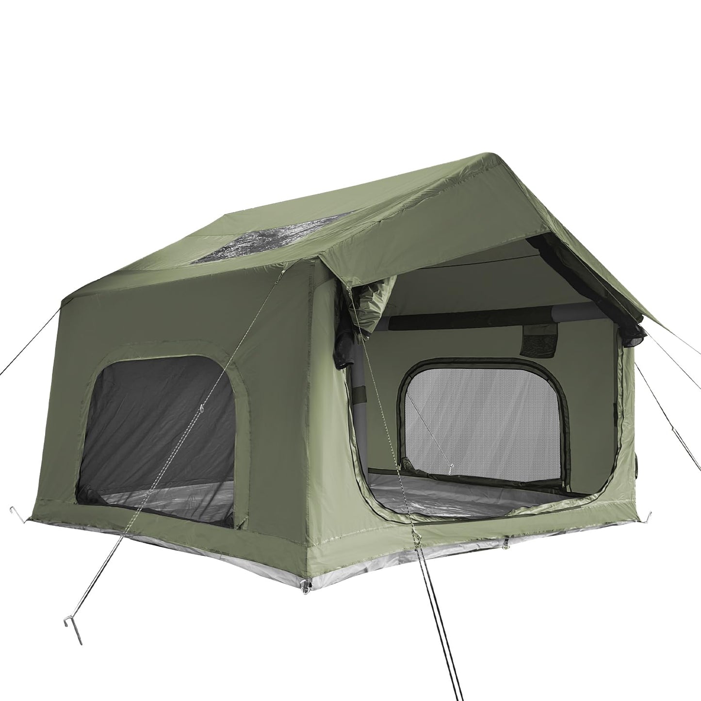 Inflatable Camping Tent for 3-4 Person, Oxford Fabric Blow Up Tent with Skylight, Easy 5-Minute Setup Air Tent, Waterproof Glamping Tent with Large Door & Windows for Family Camping, Festivals