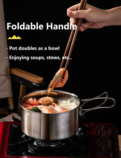 CretFine EssentialKit Camping Cookware Set Stainless Steel Pots and Pan with Detachable Handle and Oxford Cloth Bag for 4-8, Perfect for Openfire Camp Kitchen, Picnic, BBQ, Traveling, Emergency