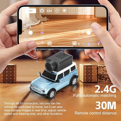 WLtoys Mini RC Car 1:64 Scale FPV RC Drift Car with 720P HD Camera WiFi App Control with Gyro First Person Perspective Mini Racing Toys for Teens and Adults(Blue)