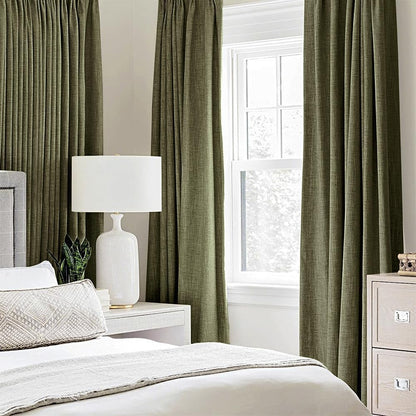 MIULEE Blackout Curtains - 100% Thermal Insulated Linen Texture | Light Olive Green, 52x84 Inch (2 Panels)