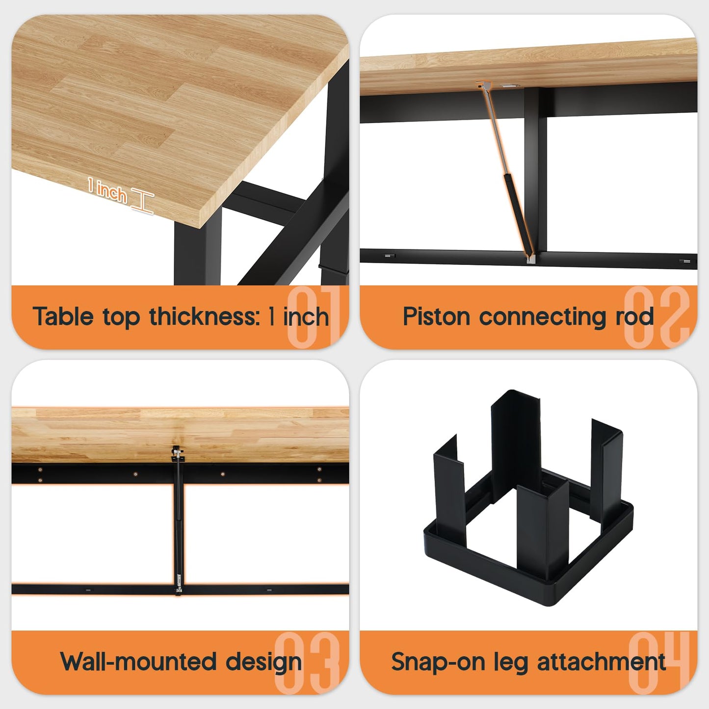 SPECRAFT 60" Folding Workbench, Adjustable Foldable Workbench with 2000 LBS Capacity, 30.7"-40" Height, Rubber Wood Top for Garage, Workshop, Office