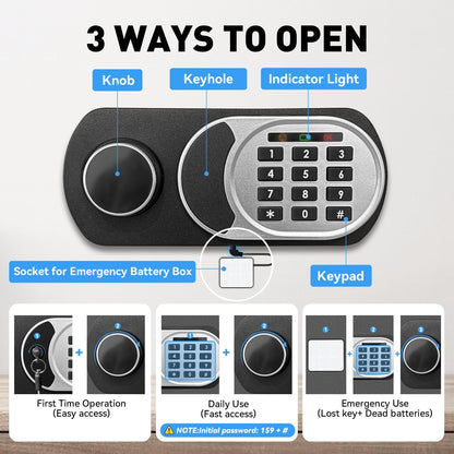 2.5 Cubic Feet Home Safe, Fireproof Waterproof Anti-Theft Safety Box, Digital Keypad Lock with Smart Alert System, Spare Keys for Money Documents Storage