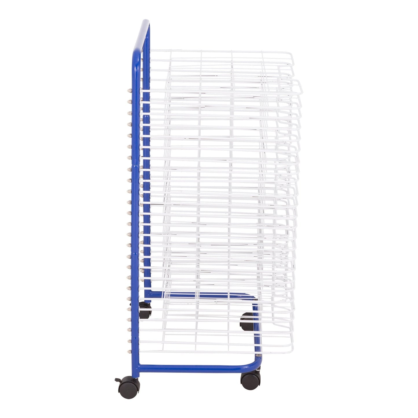 Sprogs 25-Shelf Mobile Art Drying Rack for Classrooms and Art Studios, Heavy-Duty Steel Rolling Art Rack Cart with 25 Shelves, Blue/White