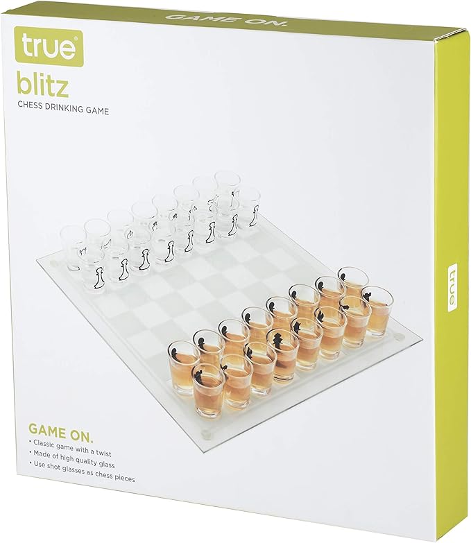 True Shot Glass Chess Game Chess Board with Shot Glass Chess Pieces Clear Glass and Frosted Glass Chess Drinking Game