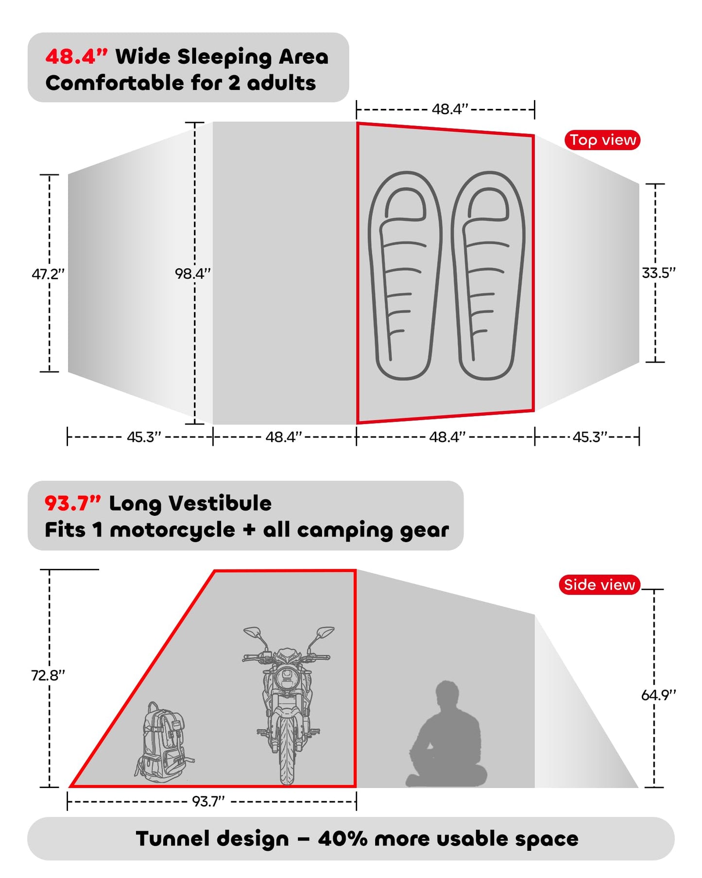 2 Person Camping Tent Motorcycle Tent Waterproof Instant Family Tents Lightweight Motorcycle Storage Shelter for for Backpacking Hiking Easy Setup
