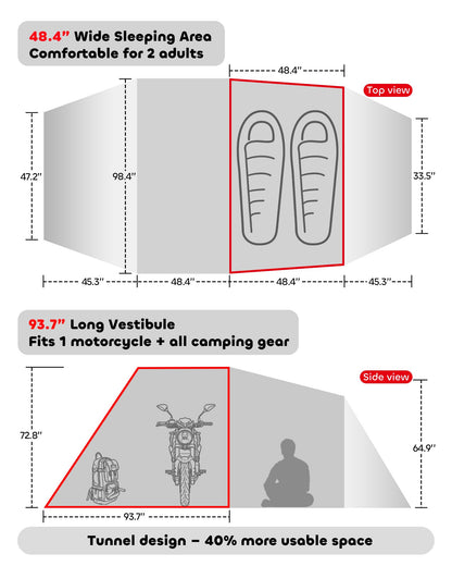 2 Person Camping Tent Motorcycle Tent Waterproof Instant Family Tents Lightweight Motorcycle Storage Shelter for for Backpacking Hiking Easy Setup