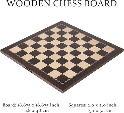 A&ampA 18.875 Professional Wooden Tournament Chess Board/African Palisander &amp Maple Inlaid / 2.0 Squares w/o Notation