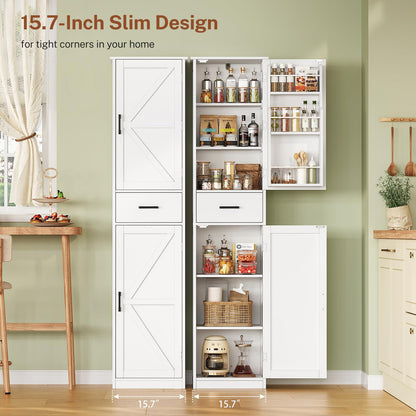 TEENFON Tall Storage Cabinet with 3 Door Shelves & 1 Drawer, Narrow Kitchen Pantry Cabinet for Living Room, Bathroom, Entryway, White