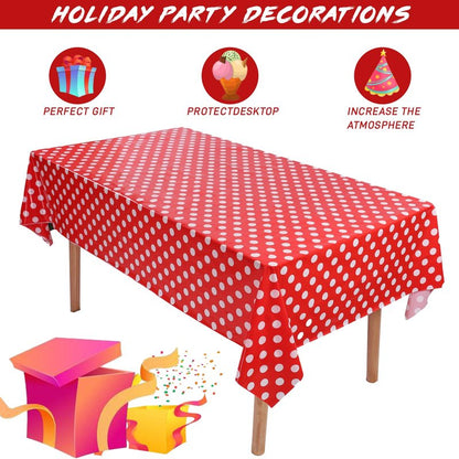 Kesfey 3 Pack Red Polka Dot Table Cloths 54 x 108 Inch Mickey Minnie Mouse Tablecloth Disposable Plastic Red Waterproof Rectangle Picnic Table Covers Christmas Carnival Tablecloths for Birthday Party