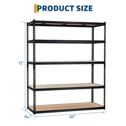 PeakPursuit Storage Shelving Unit, 5-Tier Adjustable Metal Storage Shelves, 60" L x 24" W x 72" H Heavy Duty Garage Storage Shelves for Kitchen Pantry Basement Bathroom Laundry