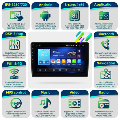 Crownyu for Jeep Wrangler JK 2007-2018 Upgrade Android Radio Compatible with Wirelessly Carplay Android Auto Car Stereo Bluetooth Navigation Touch Screen GPS 8core 4GB RAM 64GB Head Unit Media Player