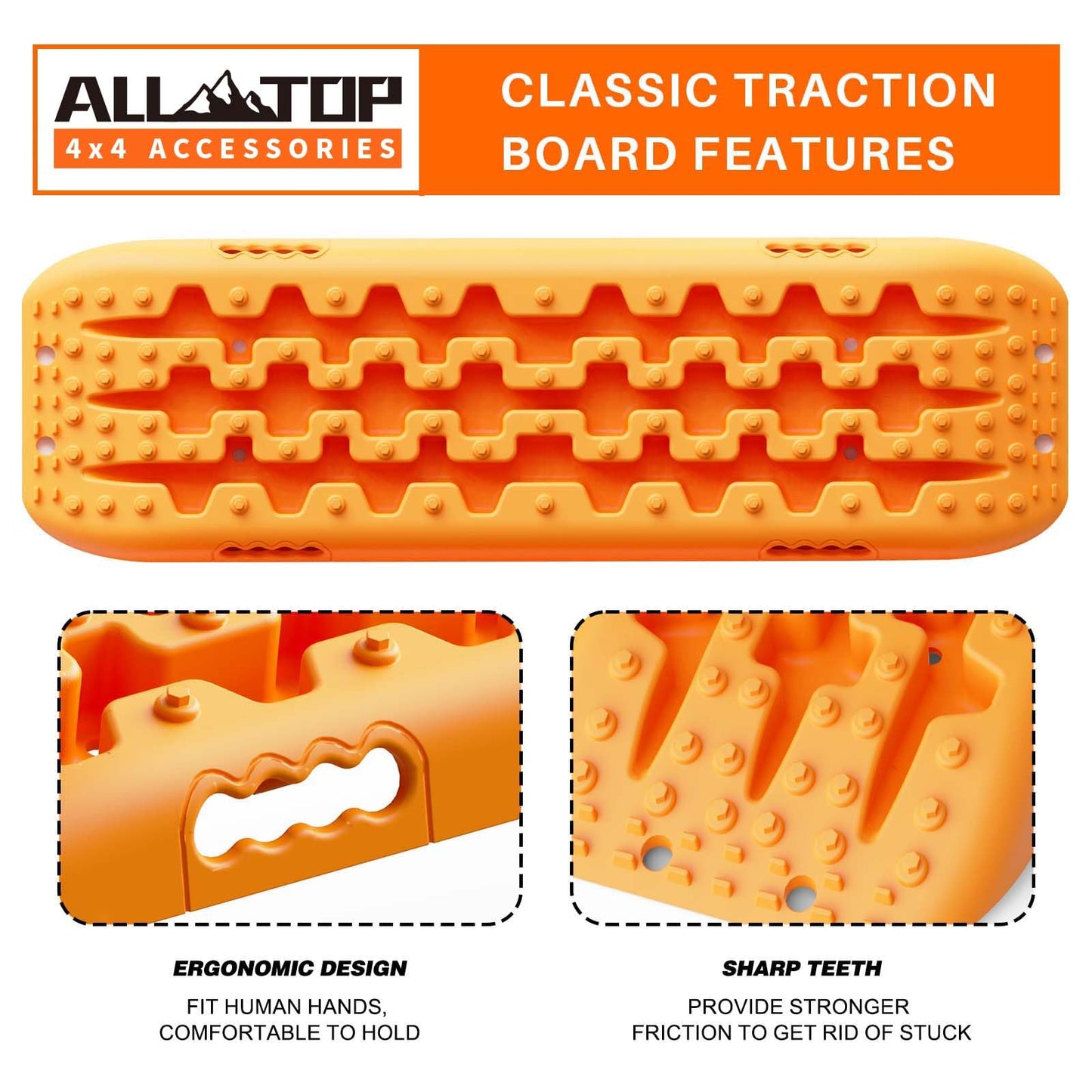 ALL-TOP Recovery Traction Boards, 2PCS, Reinforced Off Road Bendable Tire Friction Tracks (3rd Gen, Orange)