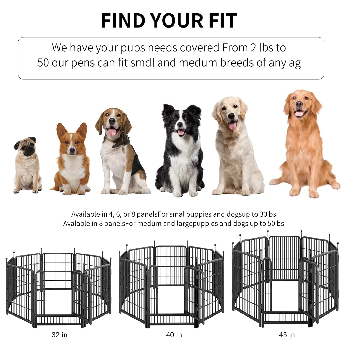 Dog Playpen Portable Outdoor Dog Fence, Dog Playpen for Large/Medium/Small Dogs, Dog Fences for The Yard with Doors Foldable Metal