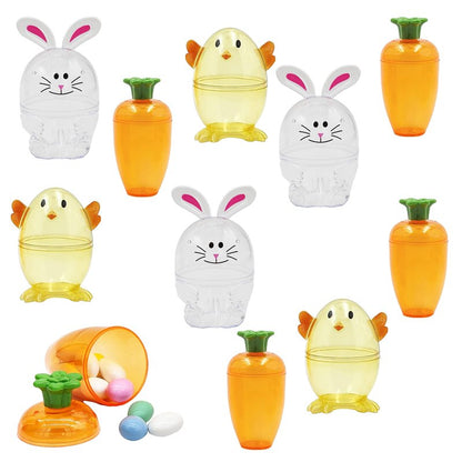 The Dreidel Company Fillable Easter Carrots, Bunny, and Chick 6-Pack Containers, Perfect Characters for Easter Egg Hunt, Basket Stuffers Filler, Surprise Carrot, Classroom Price Supplies, Party Favor