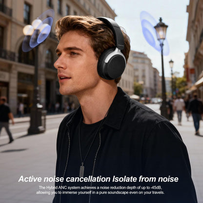 Anjetsun Wireless Headphones Over Ear with ANC, 80H Playtime, Fast Charge, Active Noise Cancelling & Transparency Mode, Comfortable Wireless Headphones for Work & Travel, Foldable Design Black