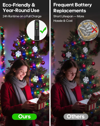 Soiarllt Rechargeable Rope Lights, Outdoor Waterproof String Lights, 39FT, Multicolor, 1200mAh Battery, 8 Modes, Model SLSL016