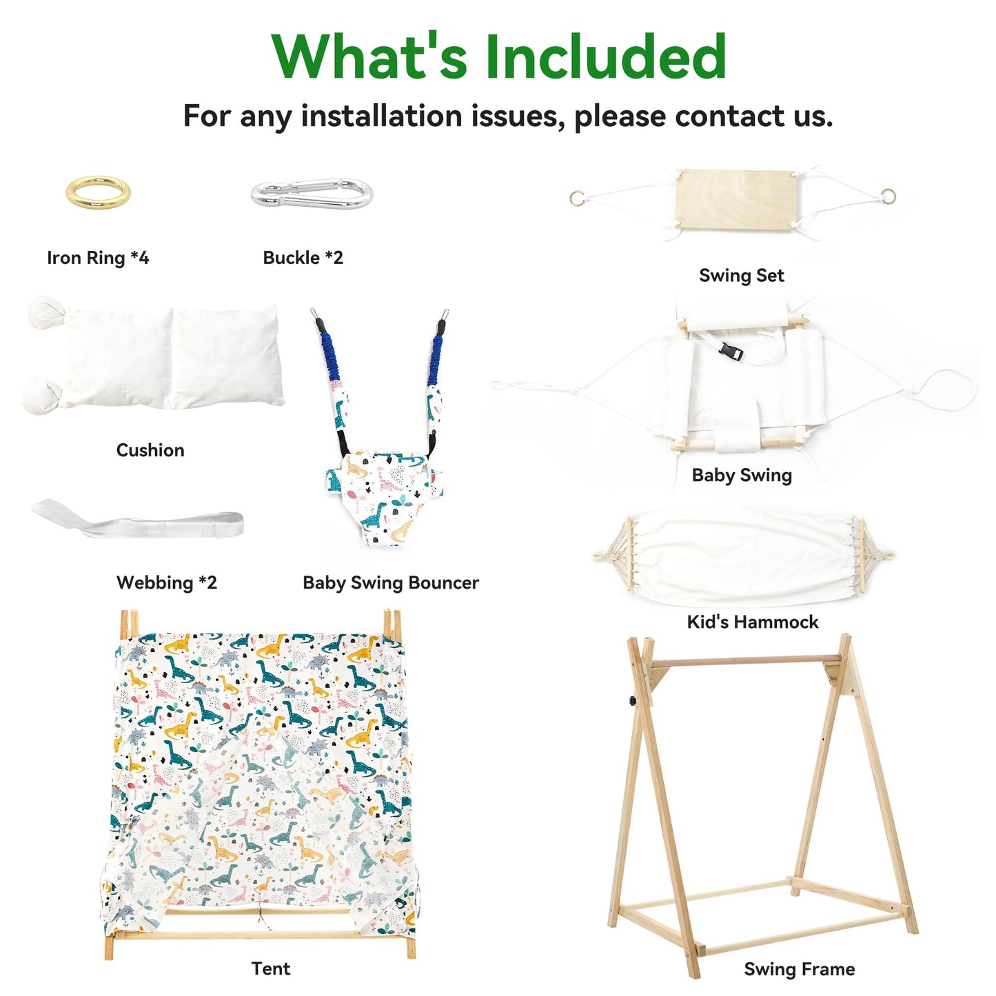 Yrthe Voitom 5-in-1 Baby and Toddler Foldable Swing Set with Stand, Classic Swing, Swing-Seat, Baby Jumper, Hammock, Play Tent