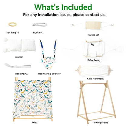 Yrthe Voitom 5-in-1 Baby and Toddler Foldable Swing Set with Stand, Classic Swing, Swing-Seat, Baby Jumper, Hammock, Play Tent