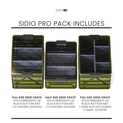 SIDIO Crate Pro Pack - 2 Full-Size & 1 Half-Size Heavy Duty Stackable Storage Bins, Totes and Containers with Lids and Dividers - Durable Plastic Organizer for Home, Office, Garage, and Outdoor Use