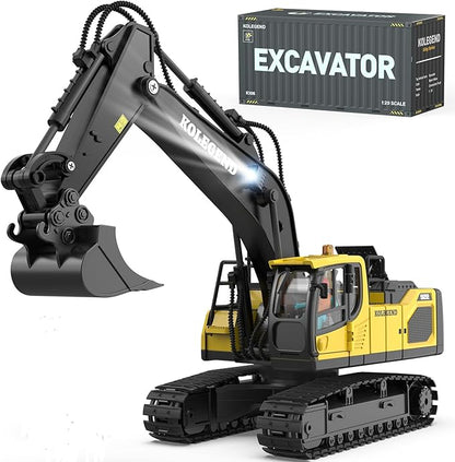 kolegend Remote Control Excavator Toy for Boy 2 Batteries- 1/20 Scale Remote Control Digger with Alloy Shovel Infinitely Rotating Cab Lights &amp Sounds - Gift for Kids Ages 678910