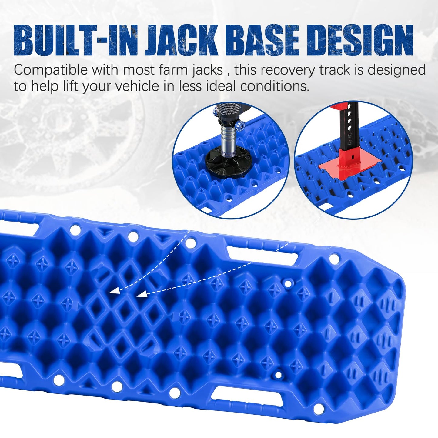 BUNKER INDUST Traction Boards with Jack Base (Blue) + 3" x 30ft Recovery Straps + Pair 3/4 D Ring Shackles + Bag 35,000 lbs Tree Saver Winch Strap